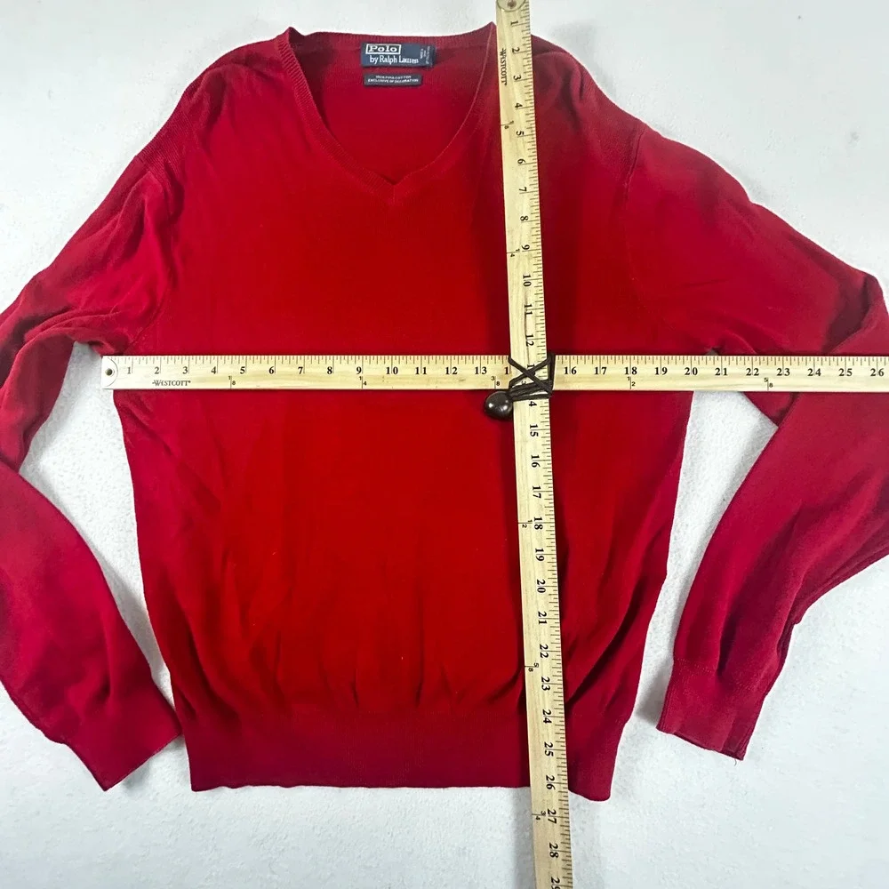 Polo Ralph Lauren Red V Neck Cotton Sweater Men's Size L‎ Long Sleeve